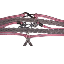 Load image into Gallery viewer, Cancer Breast Awareness Braided Pink Clasp Bracelet Heart 5.5 inches Love