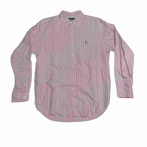 Men's Ralph Lauren Classic Fit Cotton Pink Blue Stripe Shirt Button Large Logo