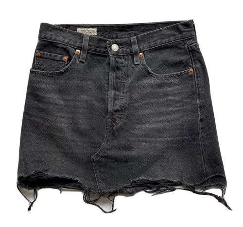 Levi's Premium Red Tab Denim Skirt Faded Black Fray Distressed Sz 25