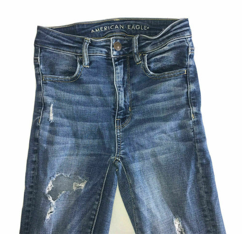 Women's American Eagle Jeans Denim Pants Size 00 Regular Super Hi-Rise Jegging