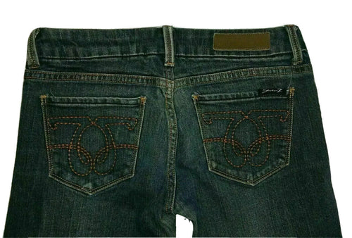 Women's Seven 7 Premium Denim Jeans Size 26 x 28 Bootcut Dark Blue Thick Stitch