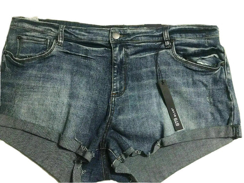 Women's STS Blue Double Roll High Rise Denim Shorts Distressed Stretch NWT