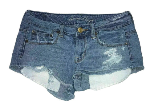 Women's American Eagle Shorts Size 2 Denim Rips Blue Shortie Jeans