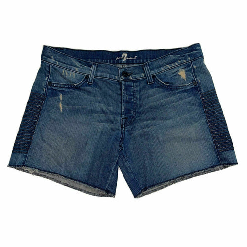 Women's 7 for all Mankind Denim Shorts Bling Stretch Sz 30 Button Fly