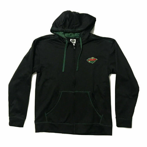 Men's NHL Black Zip Up Hoodie Sweatshirt Top Shirt LS Sz Medium MN WILD Hockey