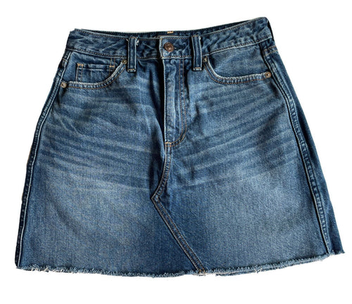 Women's Abercrombie & Fitch Denim Skirt Stretch Raw Edge Sz 25 Mini Short