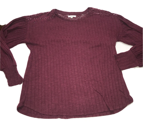 Women's Maurices Sweater Sweatshirt Size Large Thin Maroon Burgundy Lace