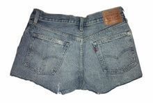 Load image into Gallery viewer, Women&#39;s Levi&#39;s 501 Denim Shorts Size 28 Mini Blue Cut Palm Trees Embroidered