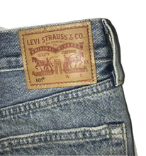 Load image into Gallery viewer, Women&#39;s Levi&#39;s 501 Denim Shorts Size 28 Mini Blue Cut Palm Trees Embroidered