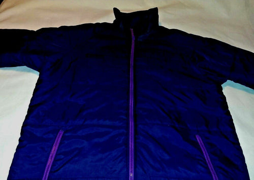 Women Columbia Jacket Quilted Coat sz Large Reversible Dark Blue Purple