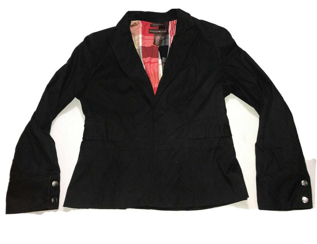 Women's Bandolino Blazer Suit Pea Coat Jacket Size 10 Stretch Solid Black