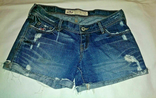 Womens Hollister Mini Shorts Size 1 Denim Jean Ripped Short Fray Destroyed Rip