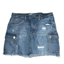 Load image into Gallery viewer, Women&#39;s Sky and Sparrow Denim Stretch Skirt Fray Cargo Jean Mini