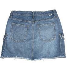 Load image into Gallery viewer, Women&#39;s Sky and Sparrow Denim Stretch Skirt Fray Cargo Jean Mini