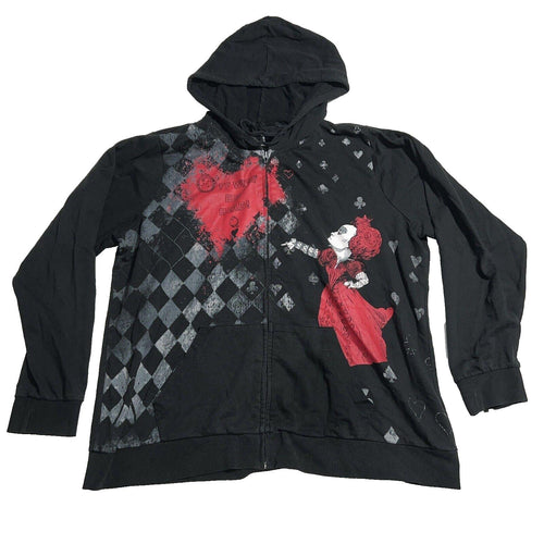 Women's Disney Alice Wonderland Zip Up Sweatshirt Hearts Card Sz 3 XXXL