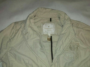 American Eagle Womens Tan Khaki Small Double Breasted Jacket Coat Lightweight