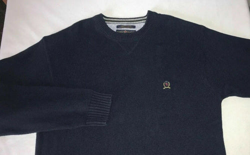 Men's Tommy Hilfiger Knit Sweater Size XL Crest Navy Blue Shirt Top G54