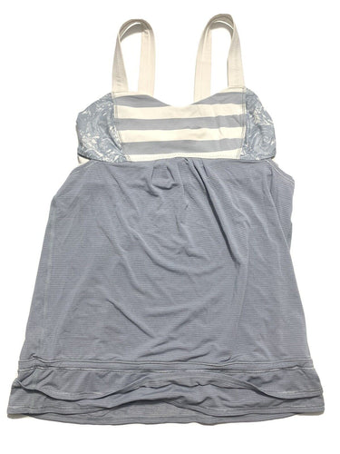 Lululemon Athletica Gray Stripe Lulu Bra Drawstring Logo No Limit Sz 4 XS Yoga