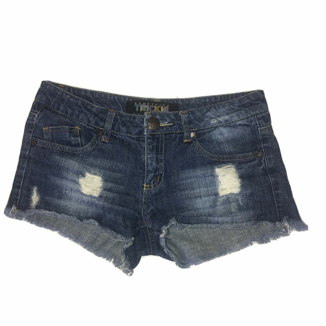 Women's Something Trickie Denim Jean Shorts Sz 5 Rips Distressed Fray