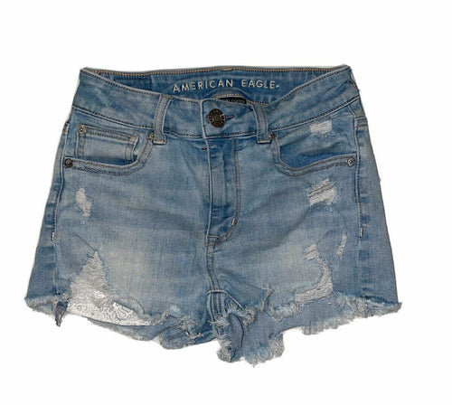 Women's American Eagle Outfitters Sz 0 Shorts Denim Jean Hi-Rise Shortie