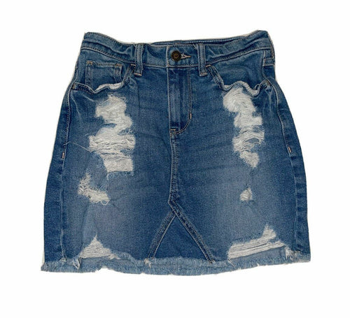 Women's Hollister Skirt Hi-Rise Denim Jean Sz 00/23 Mini Fray Rips