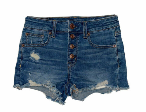 Women's American Eagle Outfitters Hi-Rise Shortie Button-Fly Sz 0 Shorts Denim