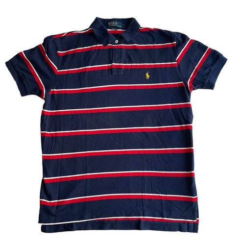 Men's Polo Ralph Lauren Polo Navy Blue Yellow Heavy T Shirt Top S/S Sz Large