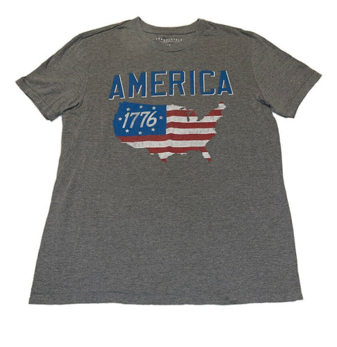 Men's Aero Aéropostale Gray America Flag USA T Shirt Top Sz Large